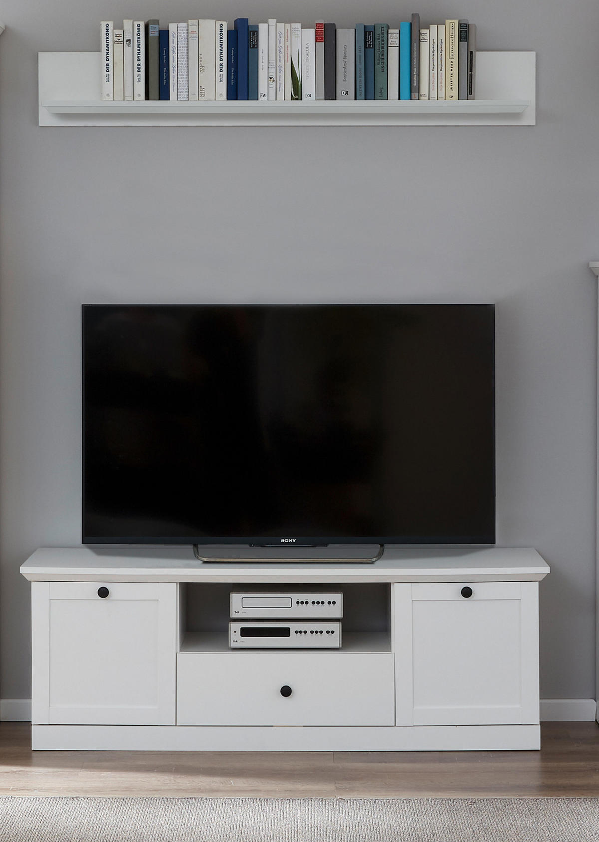 TV-LOWBOARD weiß 140 x 49 cm, Fernsehtisch im Landhaus-Stil - Silberfarben/Weiß, Holzwerkstoff/Metall (41/49/140cm) - Top.Furn