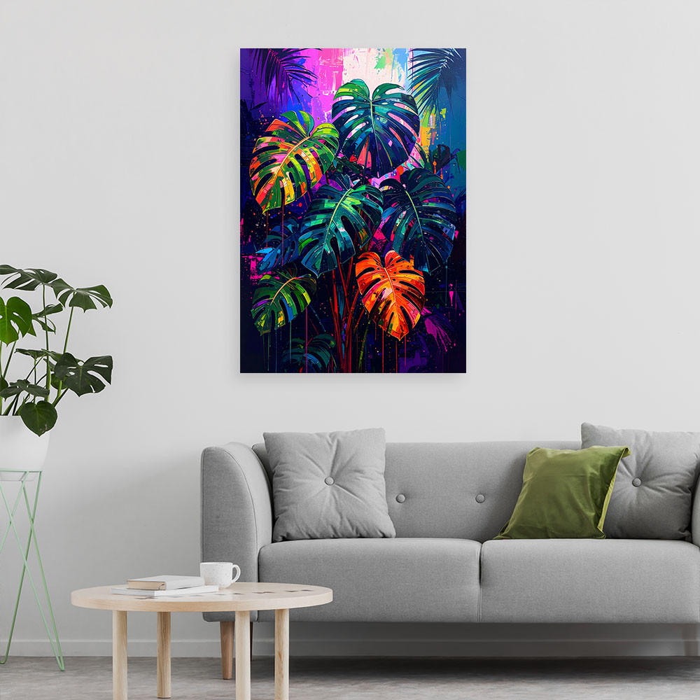 LEINWANDBILD Tropische Monstera Blätter 70x100cm - Multicolor, Textil (70/100cm) - Feeby