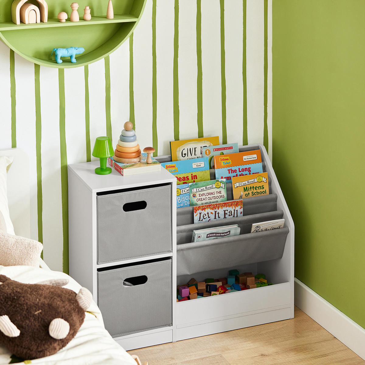 KINDERREGAL mit Boxen Weiß - Weiß/Grau, Holzwerkstoff (80/61/30cm) - SoBuy