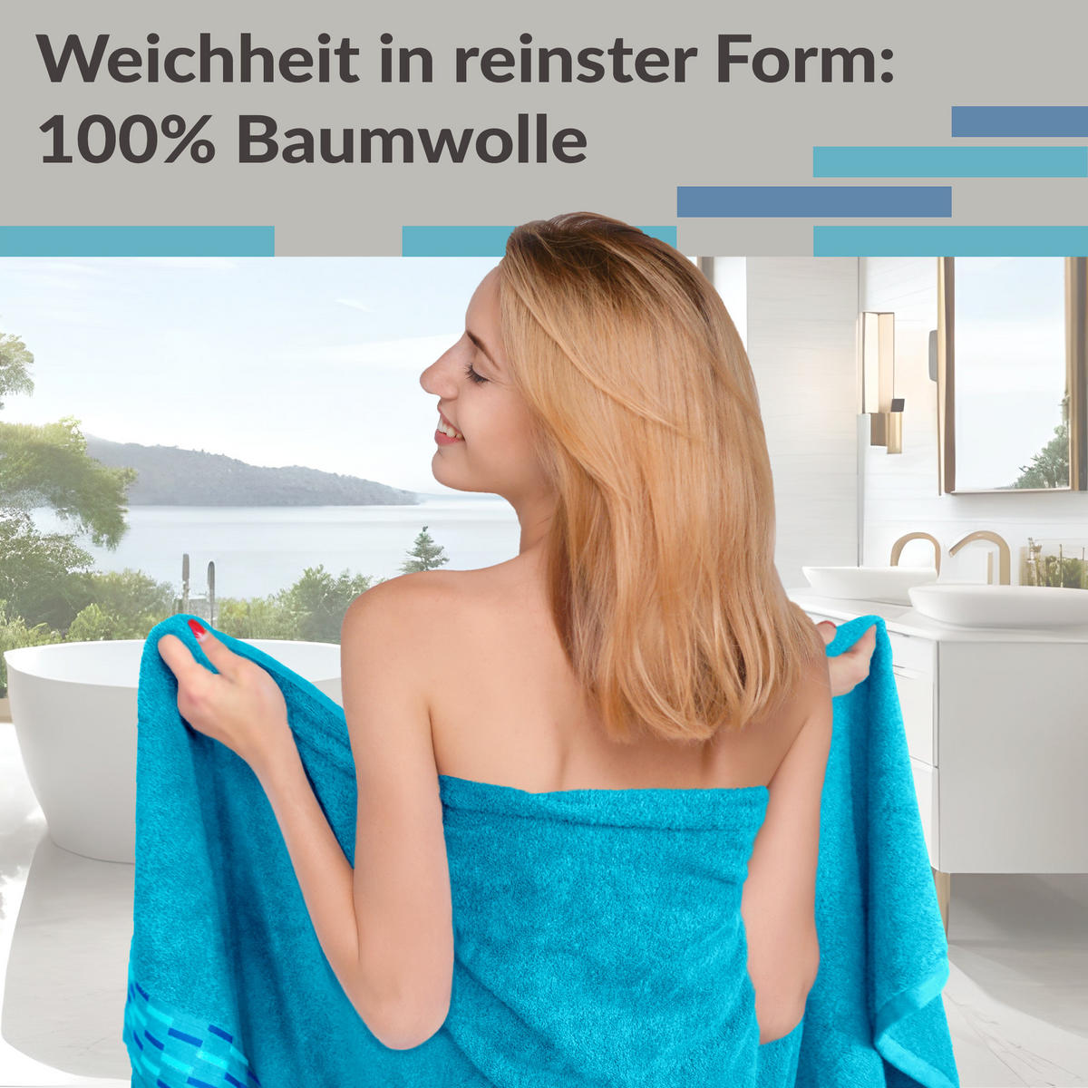 DUSCHTUCH Lugano Aquamarin 2er 70x140 cm - Blau, Textil (70/140cm) - Lashuma