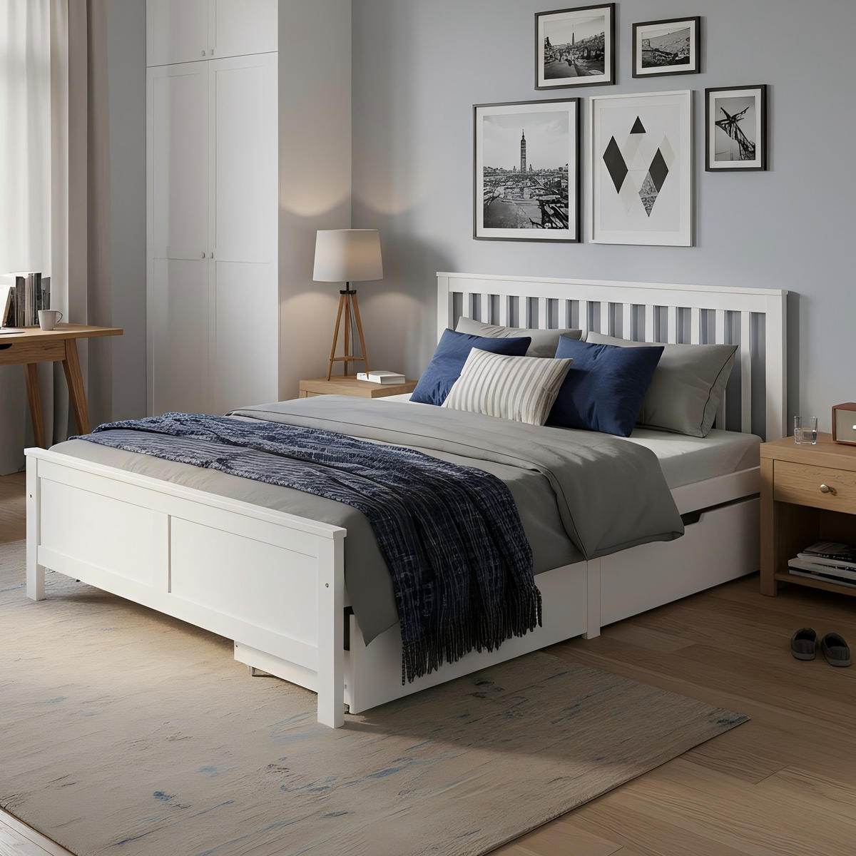 BETT 140x200 cm Holz Schubladen weiß - Weiß, Holz (140/200cm) - LEBENLANG