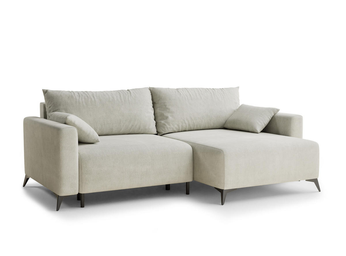 ECKSOFA MIT SCHLAFFUNKTION Leon Creme Webstoff - Creme/Schwarz, Holz/Holzwerkstoff (239/148cm) - Maison de Reve