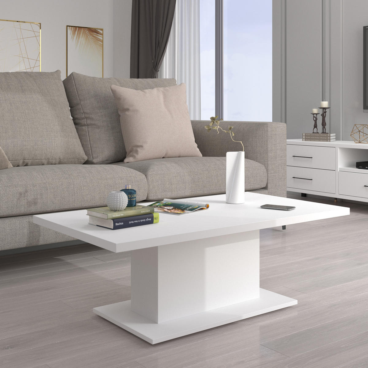 COUCHTISCH VERMONTA 110/43,3/60 cm Weiß - Weiß, Holzwerkstoff (60/110/43.3cm) - MASSENO