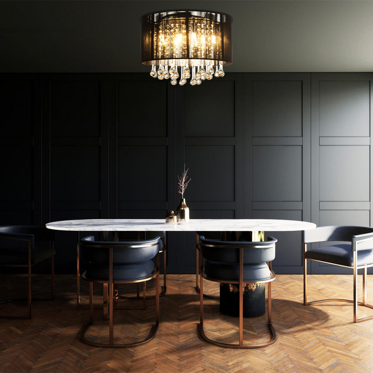 LED DECKENLEUCHTE Metall Schwarz Kristalloptik - Schwarz, Glas (40/40/29cm) - Globo Lighting