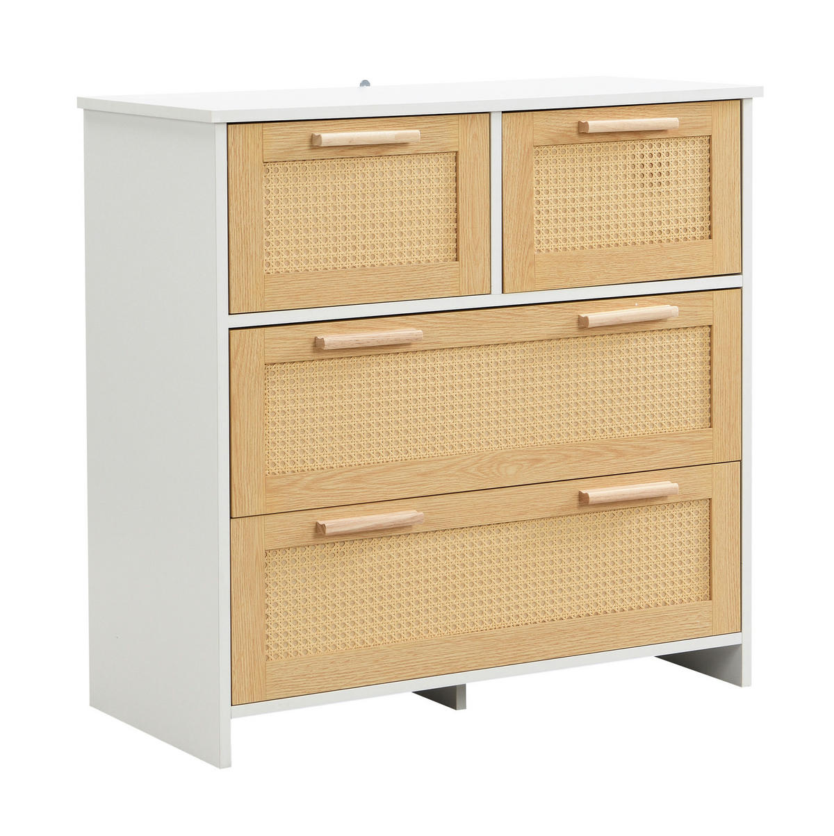 KOMMODE, 4 Schubladen, Rattan-Optik, 80x38x80 cm, NaturxWeiß - Weiß, Holzwerkstoff (38/80/80cm) - Modfu