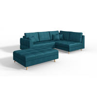 ECKSOFA MIT HOCKER Lorine Mikrofaser Blau - Blau/Hellbraun, Buchenholz/Textil (231/161cm) - S-Style Möbel