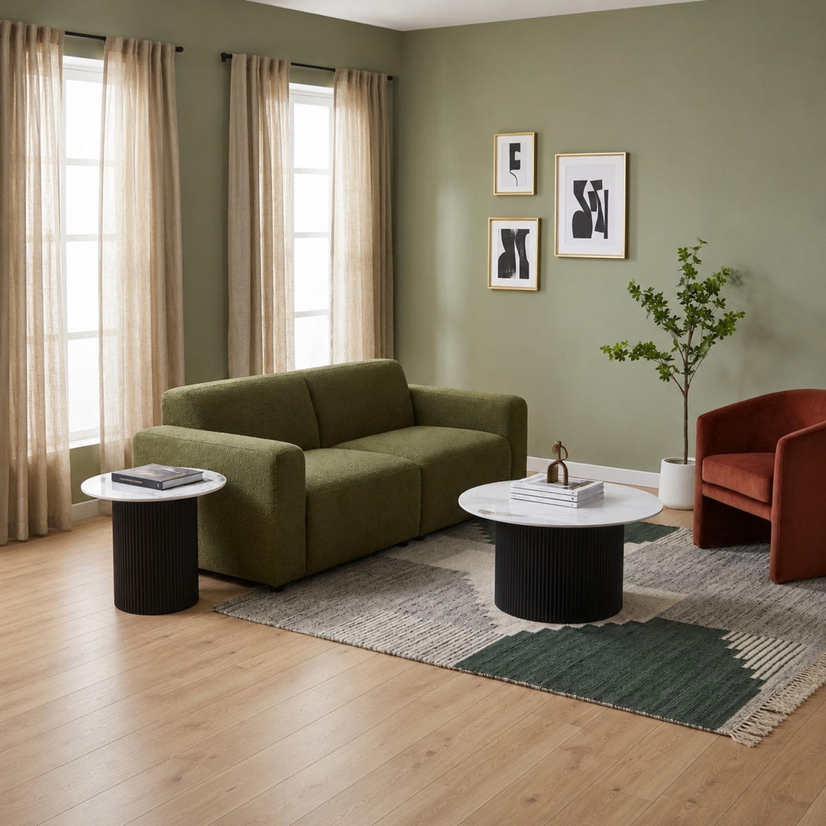 COUCHTISCH-SET Keramik rund 2-tlg. Trommelgestell Schwarz 80 & 60 cm - Schwarz/Weiß, Keramik/Metall (80/80/46cm) - HOOZ