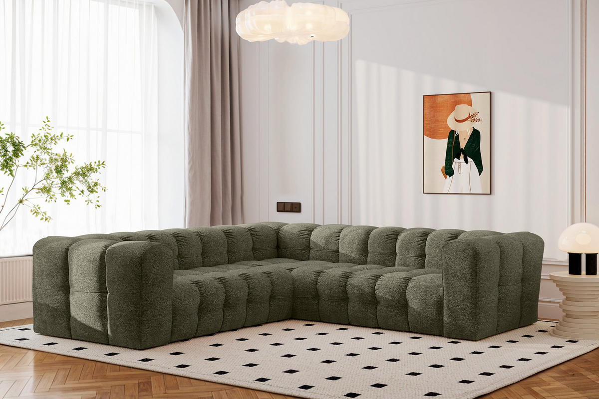 ECKSOFA Corner Mit Steppung BALOO, Chenille-Stoff Arena, Grün - Grün, Holz (270/270cm) - Kaiser Möbel