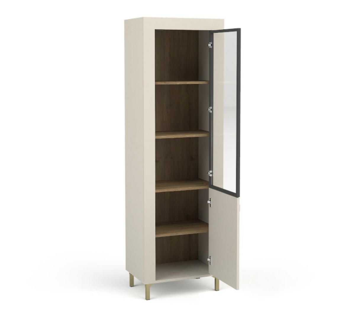 VITRINE Mossa Kaschmir, mit LED - Beige/Goldfarben, Holzwerkstoff (60/194/40cm) - Bettso