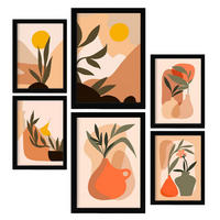 POSTER Set Mit 6 Mondhelle Vasen A3 & A4 Schwarzer Rahmen - Schwarz, Papier (29/3cm) - Nacnic