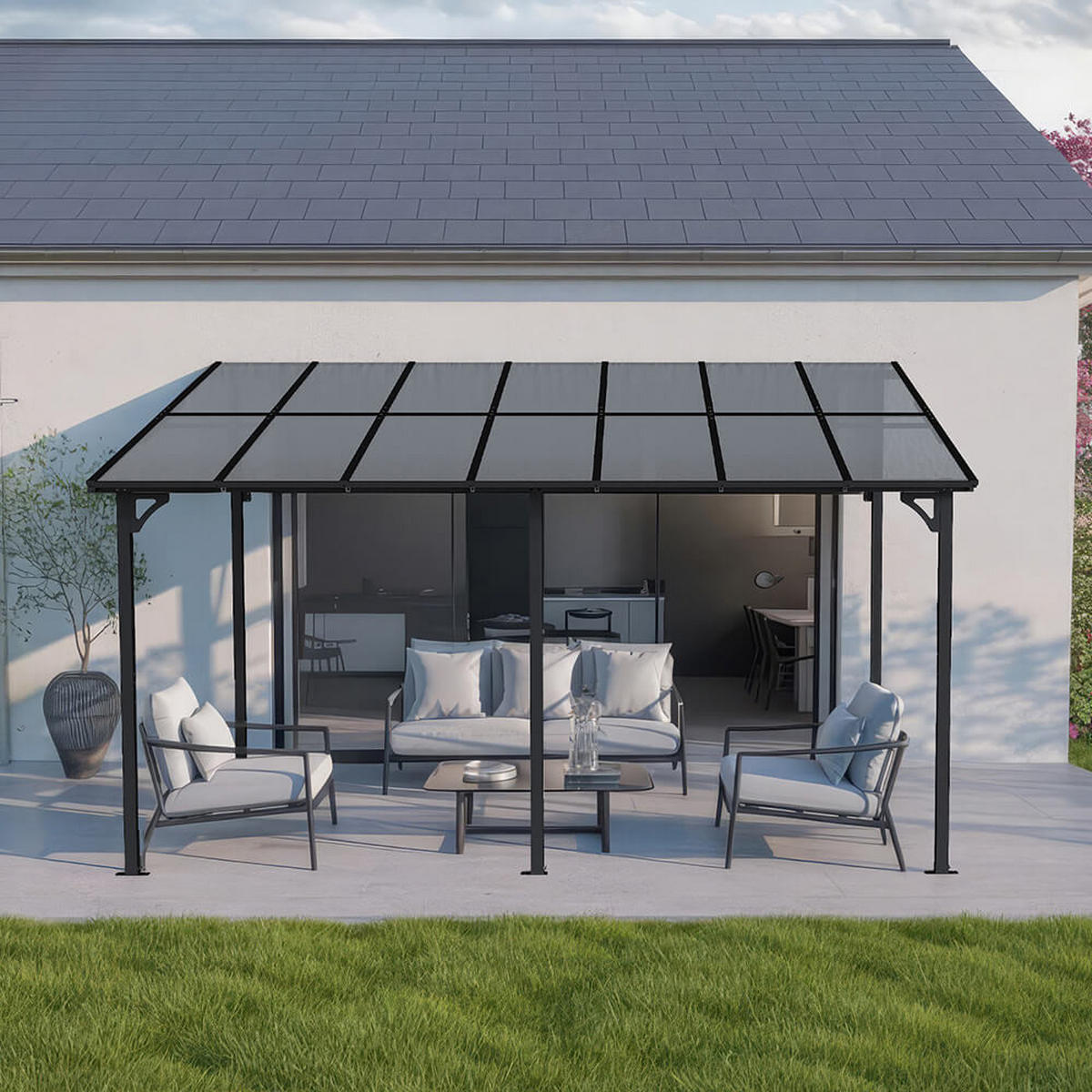TERRASSENÜBERDACHUNG ECO - Anthrazit, 300 x 420 cm - Anthrazit, Glas/Metall (420/300cm) - Home Deluxe