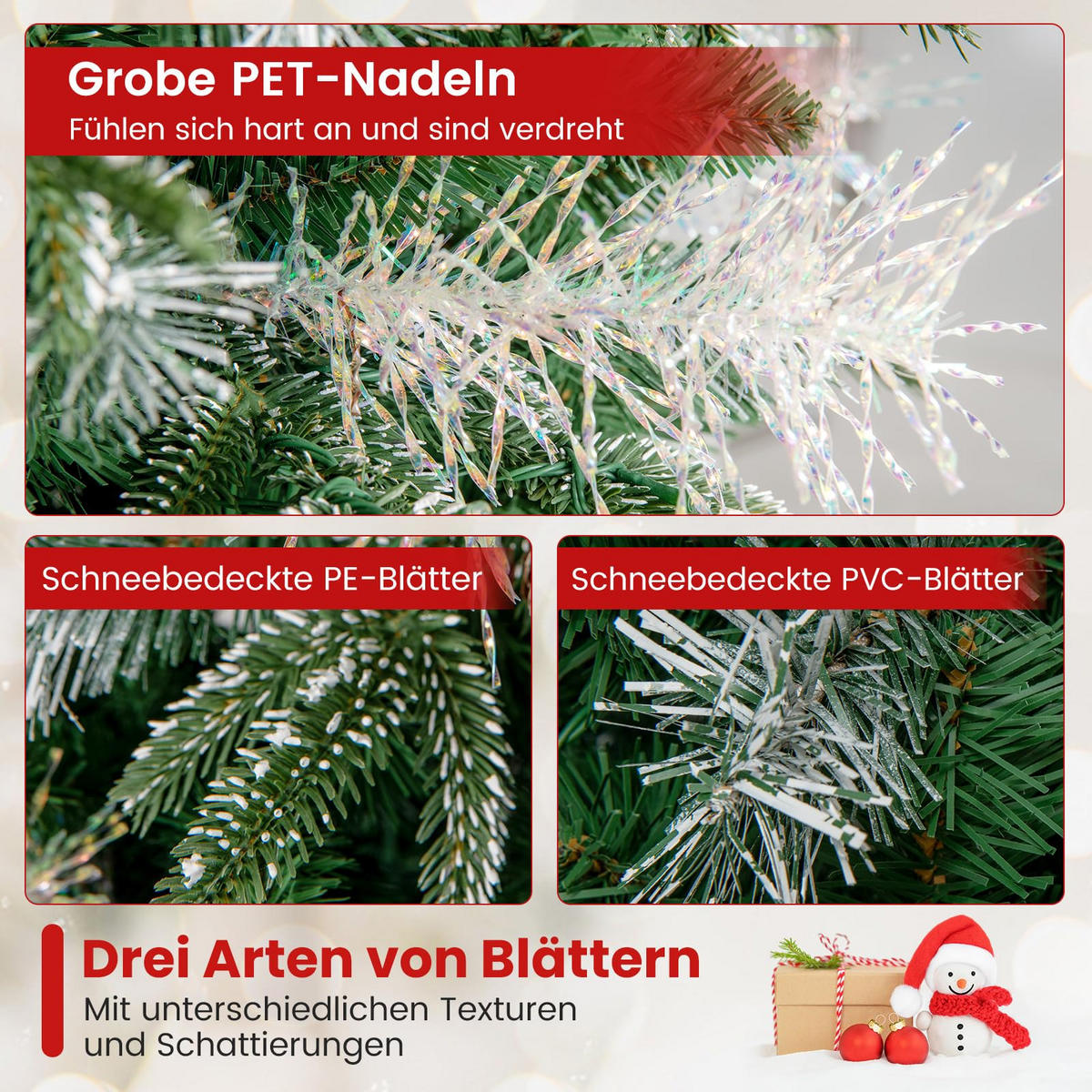 WEIHNACHTSBAUM mit 270 warmweißen LED-Lichtern 8 Lichtmodi 180 cm grün - Grün, Metall (180cm) - COSTWAY