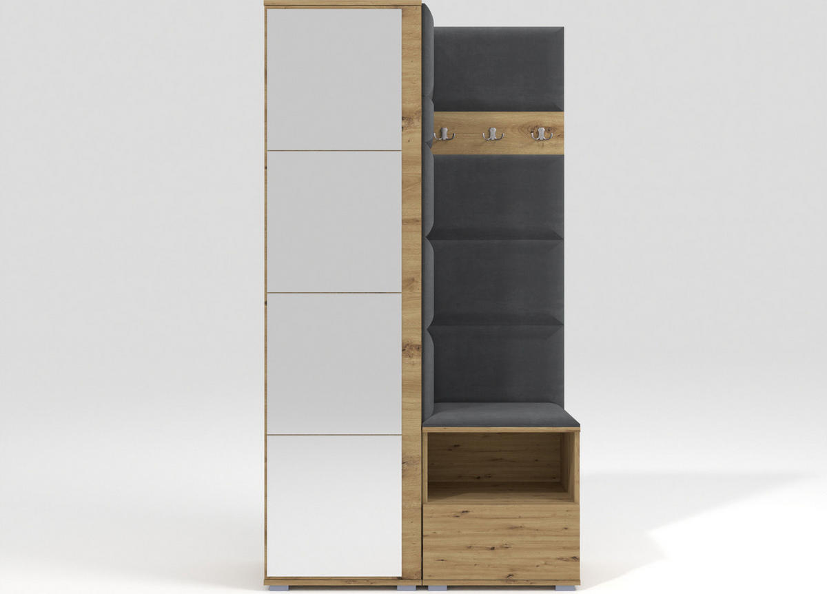 GARDEROBEN-SET Nela I mit Spiegel 100/187/40 - Dunkelgrau/Silberfarben, Holzwerkstoff/Kunststoff (100/187/40cm)