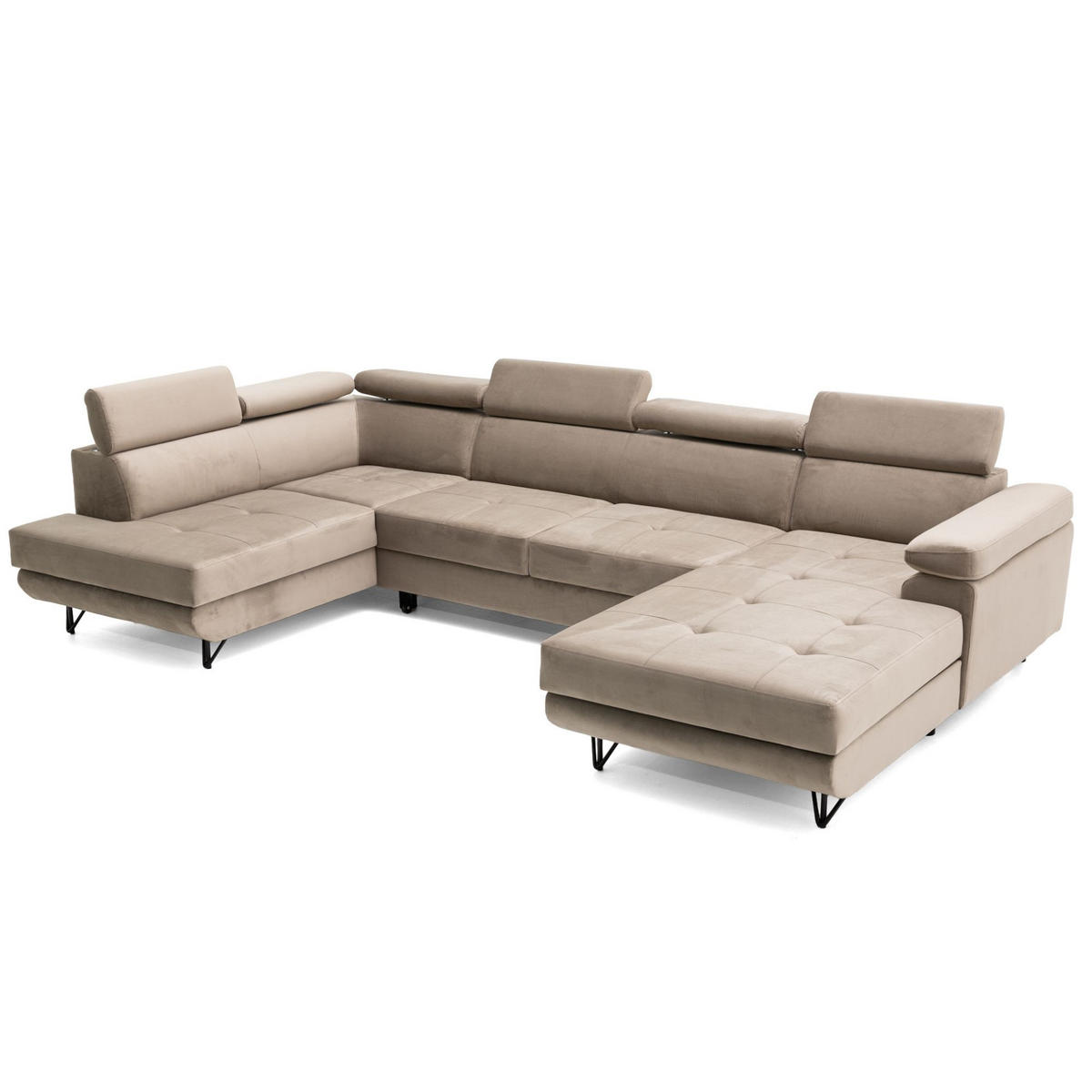 ECKSOFA U-Form JUNIOR U Links mit Schlaffunktion 128x254 Velours Beige - Beige/Schwarz, Holz/Textil (323/90/184cm) - Muffo