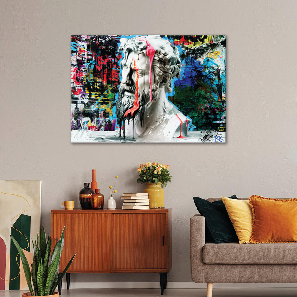 WANDBILD poseidon skulptur graffiti - Multicolor, Textil (60/40cm) - Feeby