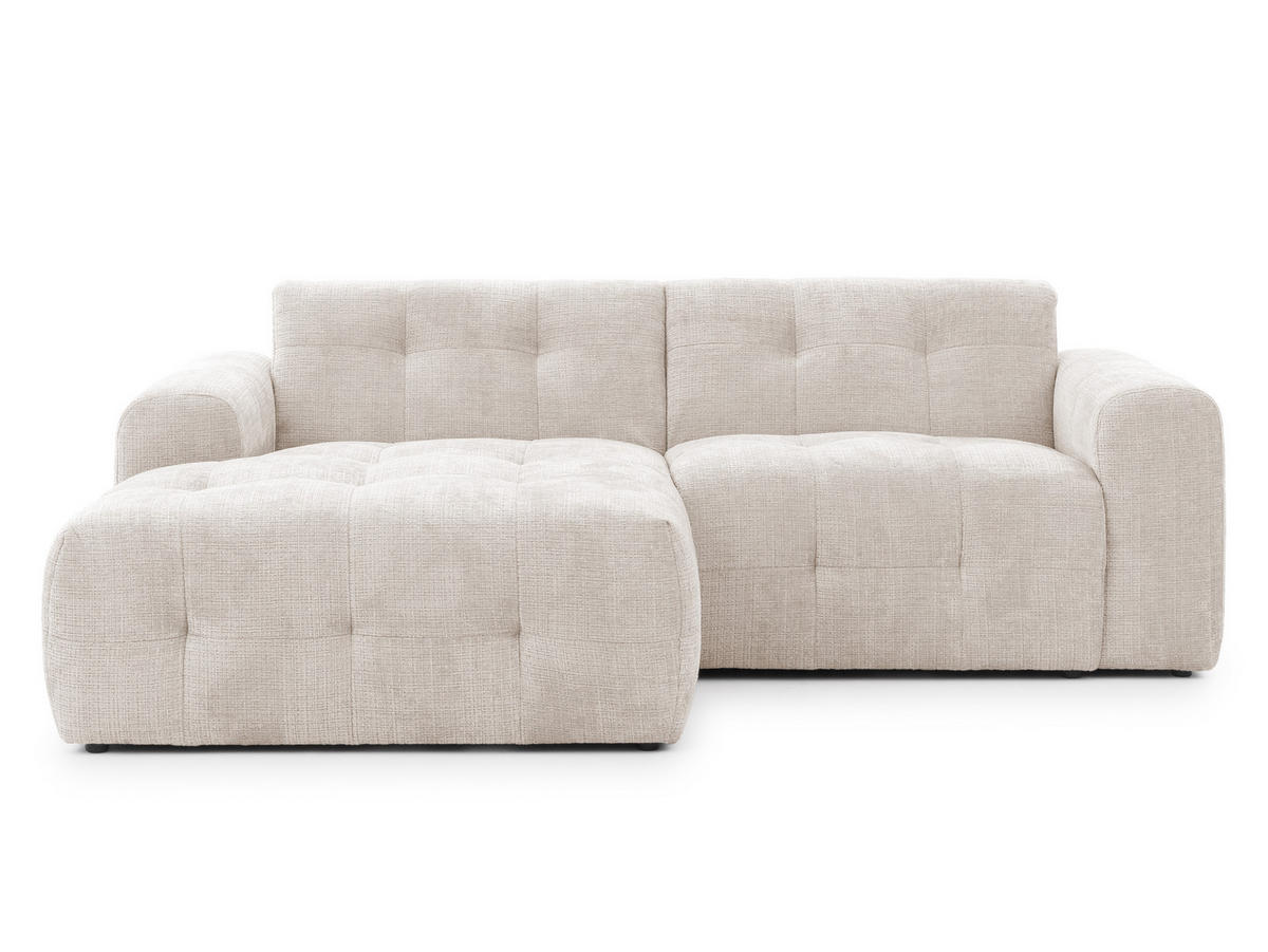ECKSOFA Kozy im Bumpy-Design mit fester Rückenlehne aus weichem Beige Chenille-Stoff - Ottomane links - Beige/Creme, Holz/Kunststoff (161/234cm) - S-Style Möbel