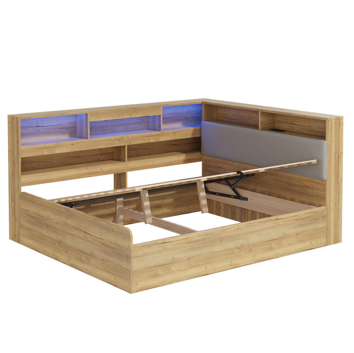 JUGENDBETT 140/200 cm natur aus MDF mit Stauraum und LED - Naturfarben, Holzwerkstoff (140/200cm) - OKWISH