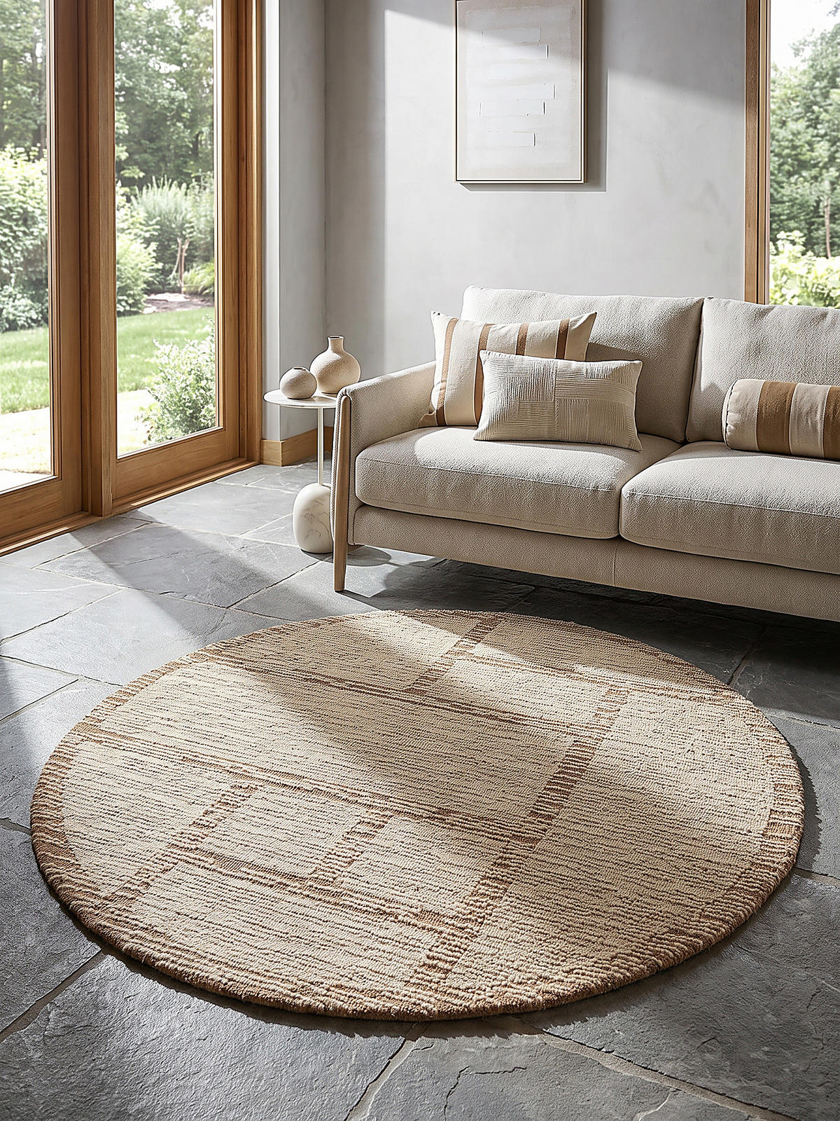 TEPPICH aus Wolle, handgetuftet, GANNEL, in Natur, Blockdesign, Ø 160 cm - Beige, Textil (160/160cm) - KADIMA DESIGN