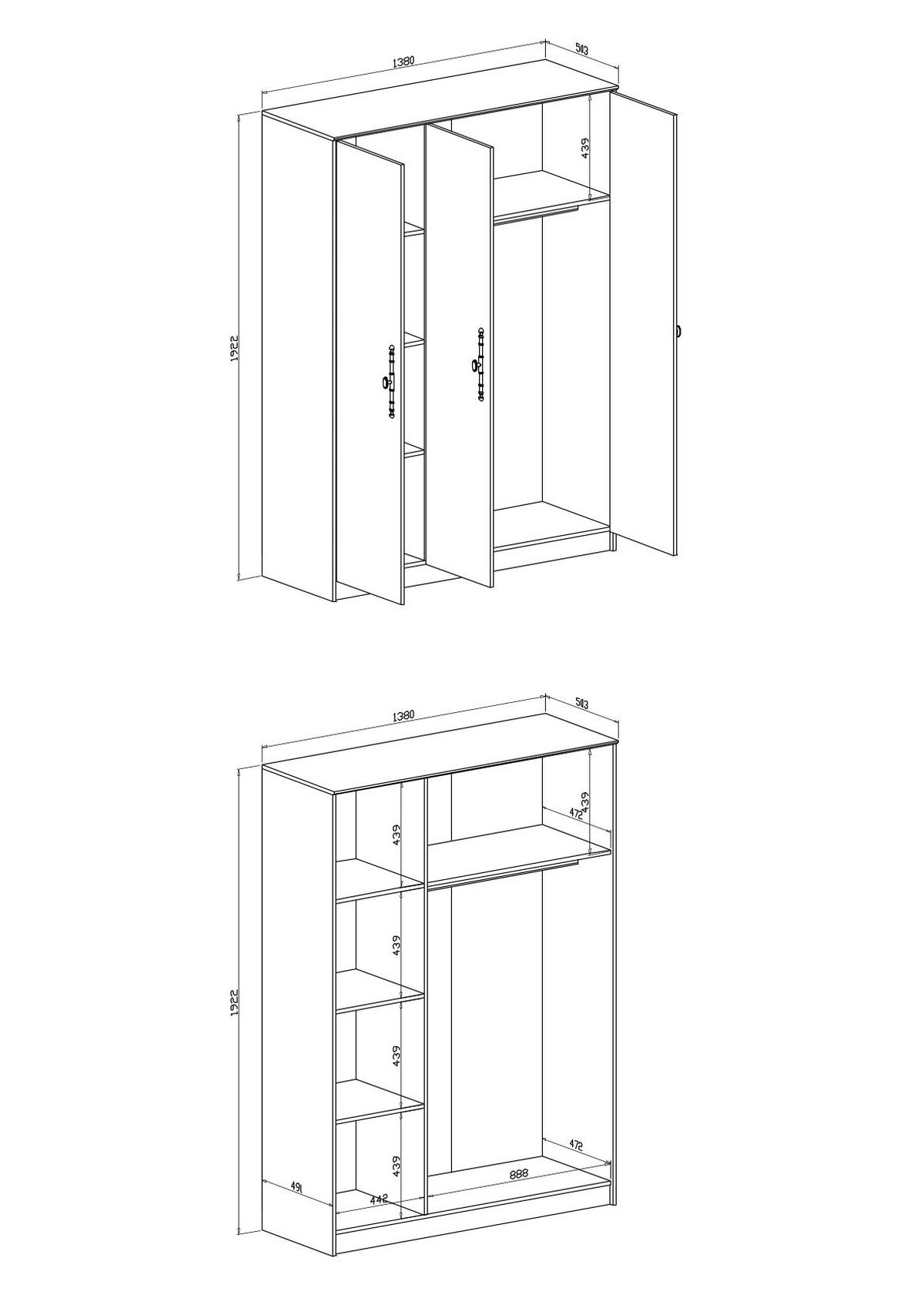 KLEIDERSCHRANK C11 Pinie Weiß 138x193x51 cm - Pinienfarben, Holzwerkstoff (138/193/51cm) - Livojo