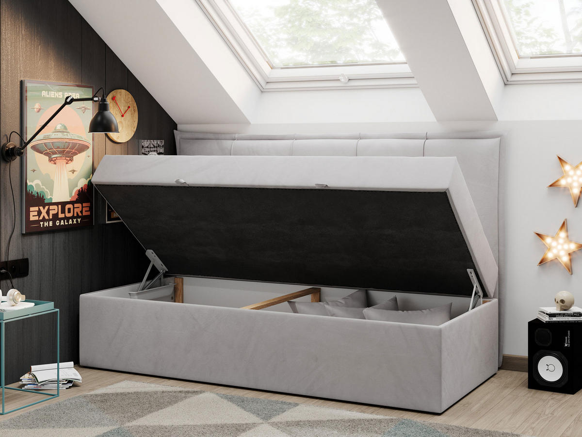 BOXBETT BANCO 90/200 Hellgrau Velvet - H3 - Hellgrau, Holz/Textil (90/200cm) - MKS