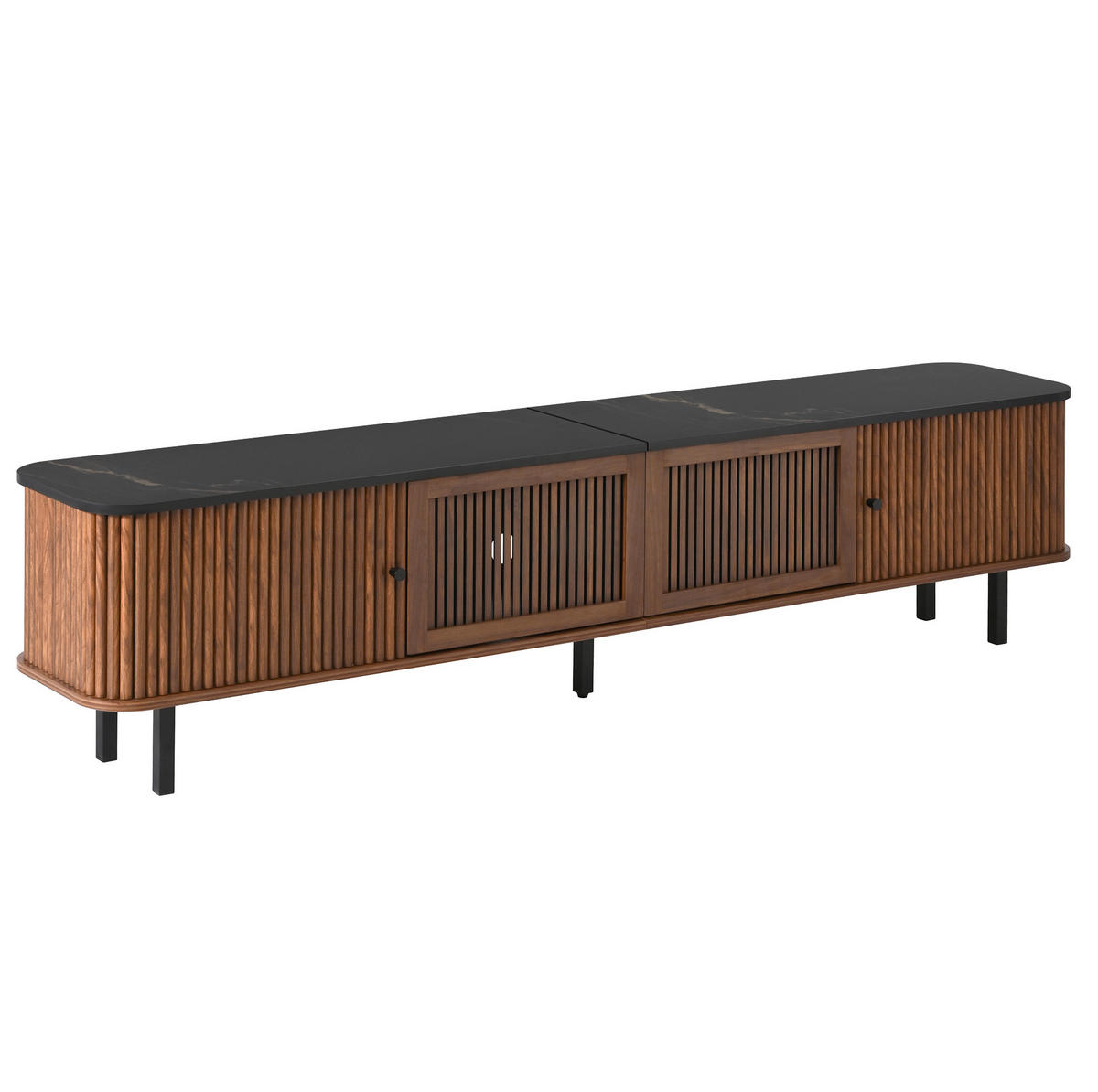 TV-LOWBOARD aus MDF und Spanplatte 190x35x45 cm Nussbaum mit Schiebetüren und Gittertür - Braun, Holzwerkstoff (190/45/35cm) - IVMEU