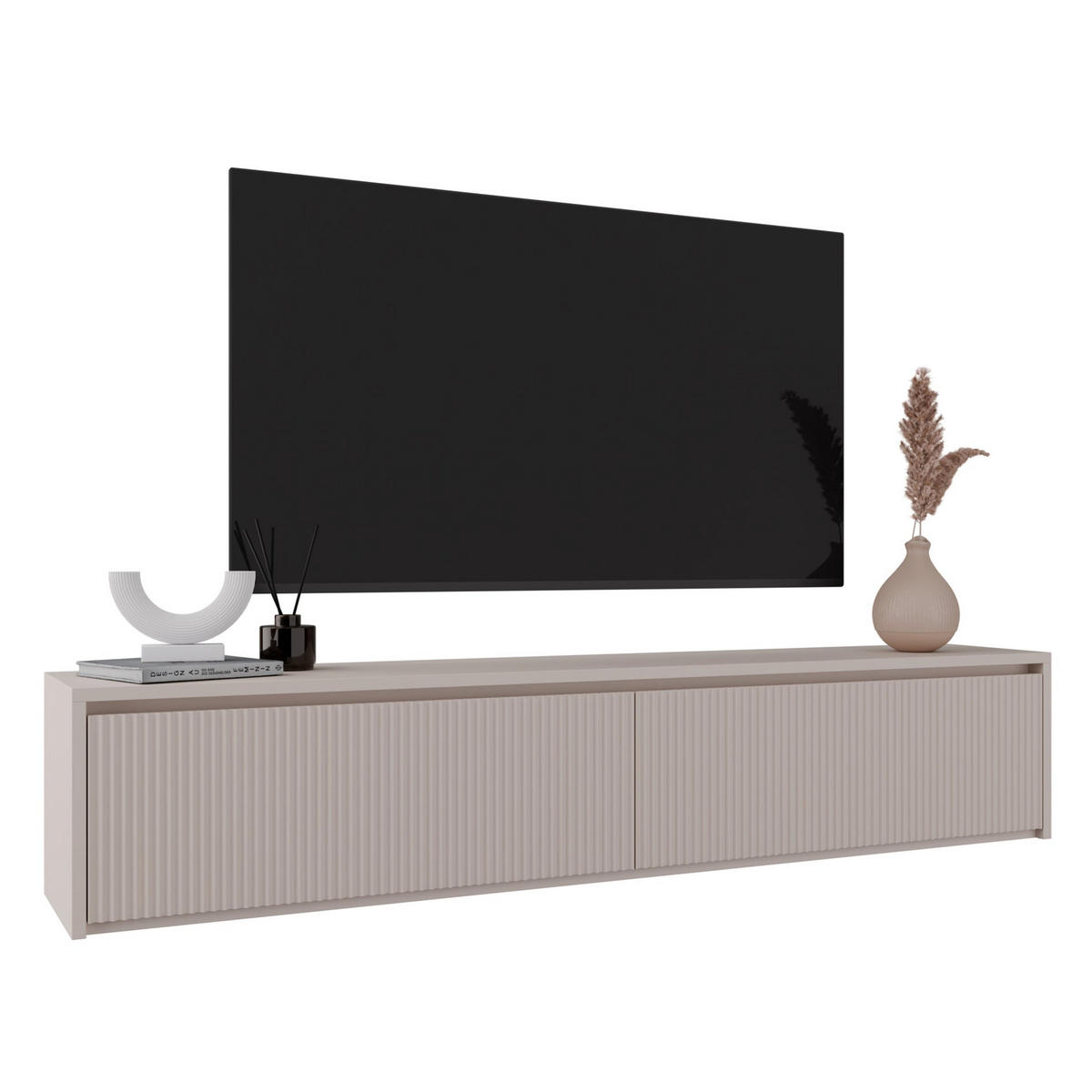 TV stolek Vemmi kašmírově šedý 180 cm - šedohnědá, kompozitní dřevo (180/35.5/31.8cm) - Selsey