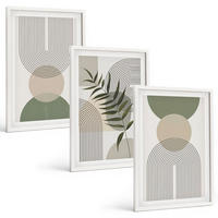 BILDER SET 3er Set - 40x60 cm Weißer Rahmen - Abstrakte Formen mit Grün - Weiß, Kunststoff (40/60cm) - TULUP