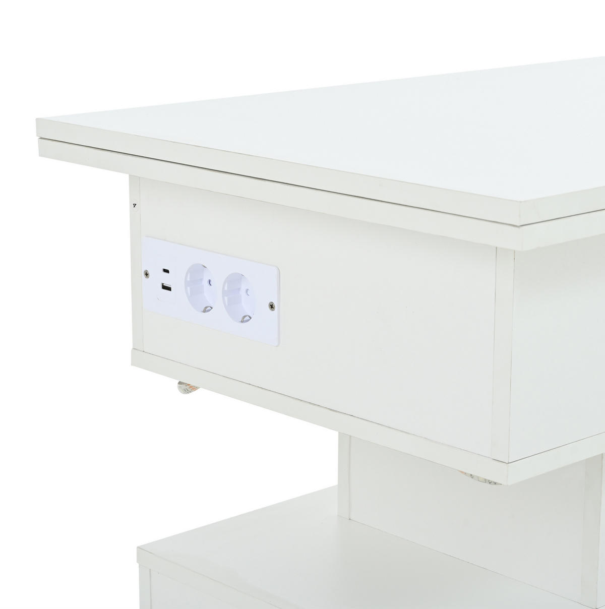 KLUBSKA miza iz iverne plošče, 100/50/51,5 cm bela, nastavljiva po višini z LED in vtičnico - bela, leseni material (100/50/51.5cm) - BEAOK