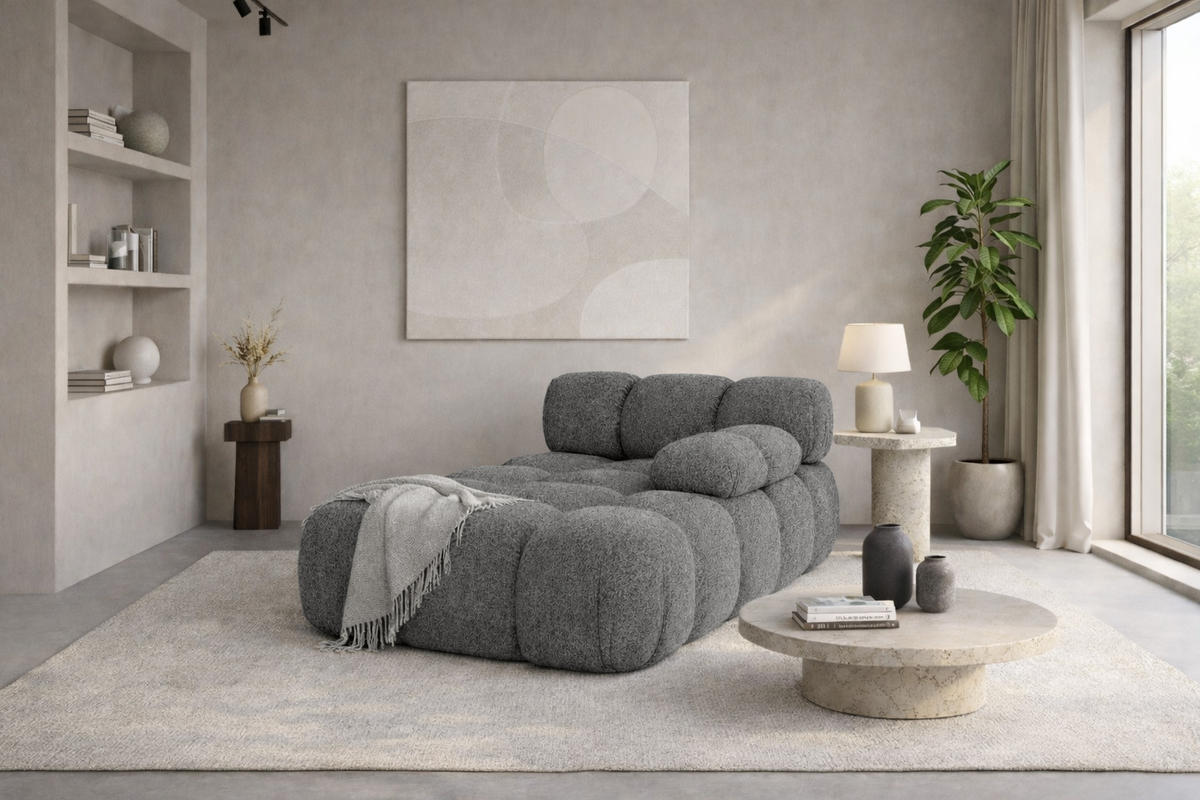CHAISELONGUE Modular, Bouclé-Stoff Abriamo, Dunkelgrau, Rechts, Selia - Dunkelgrau/Dunkelbraun, Holz (95/70/160cm) - Kaiser Möbel