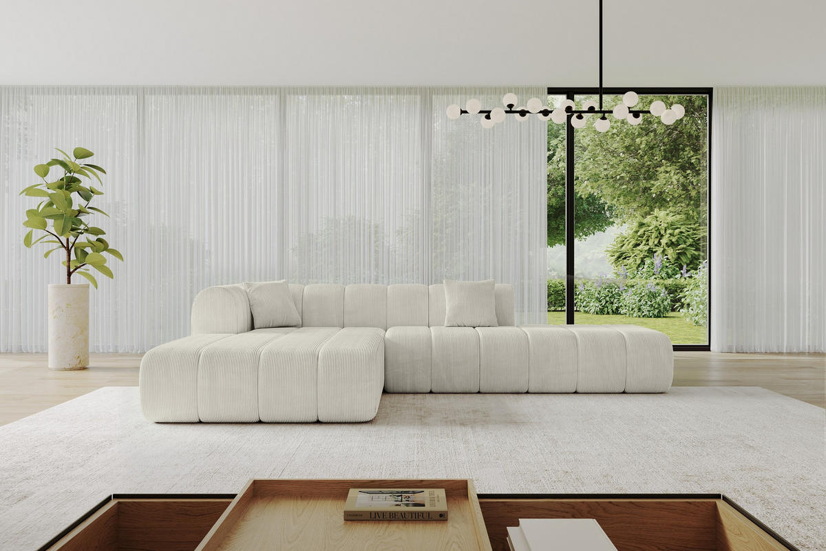 ROHOVÁ SEDAČKA s otomanem, levá BILA-L 289x176x71 Krémová Manšestr - černá/krémová, kompozitní dřevo/textil (176/289cm) - ALTDECOR