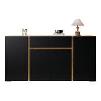 SIDEBOARD Schwarz & Naturholz 140cm mit 4 Türen 2 Schubladen - Schwarz, Holzwerkstoff (140/70/35cm) - Urban Meuble