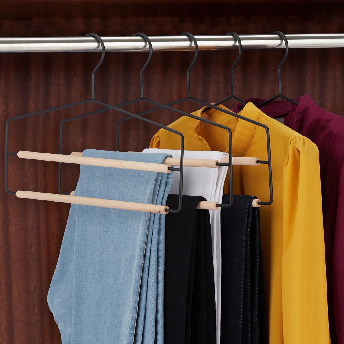 3XOBEŠALNIKI hlač - večbarvno, kovina/les (37/25.5/1cm) - Relaxdays