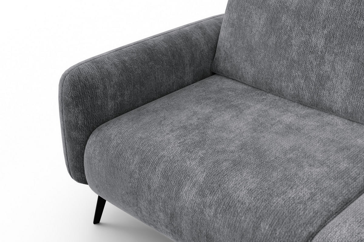 SOFA FEBE 3-Sitzer, grauer Chenille-Stoff - Schwarz/Grau, Holz/Textil (190/82/96cm) - Wozimo