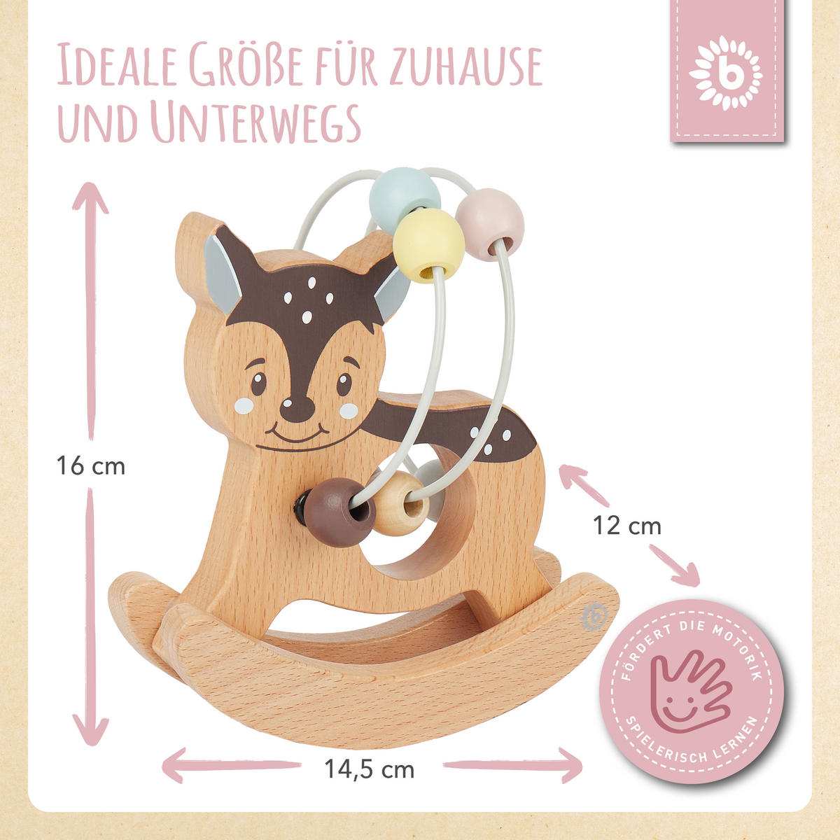 MOTORIKSCHLEIFE Reh mit Wippe - ab 12 Mo - Multicolor, Holz (12/14.6cm) - Bieco Spielwaren