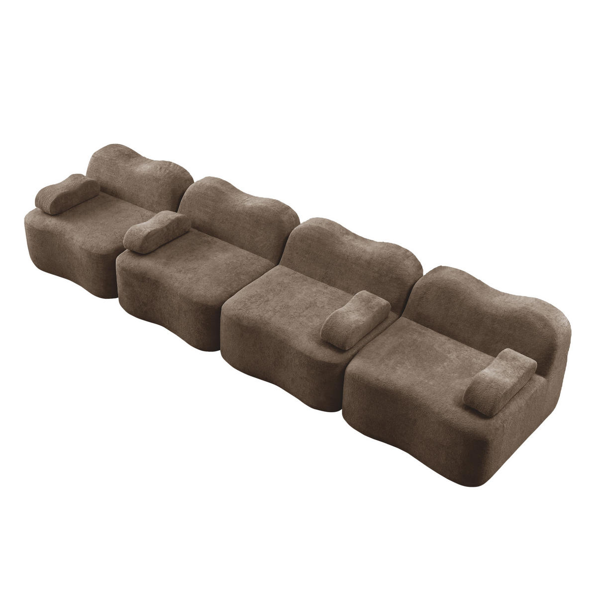 ECKSOFA 384/98/70 cm Braun aus Samt mit Wellenform, tiefer Sitzfläche und modularem Hocker - Braun, Textil (98/384cm) - OKWISH