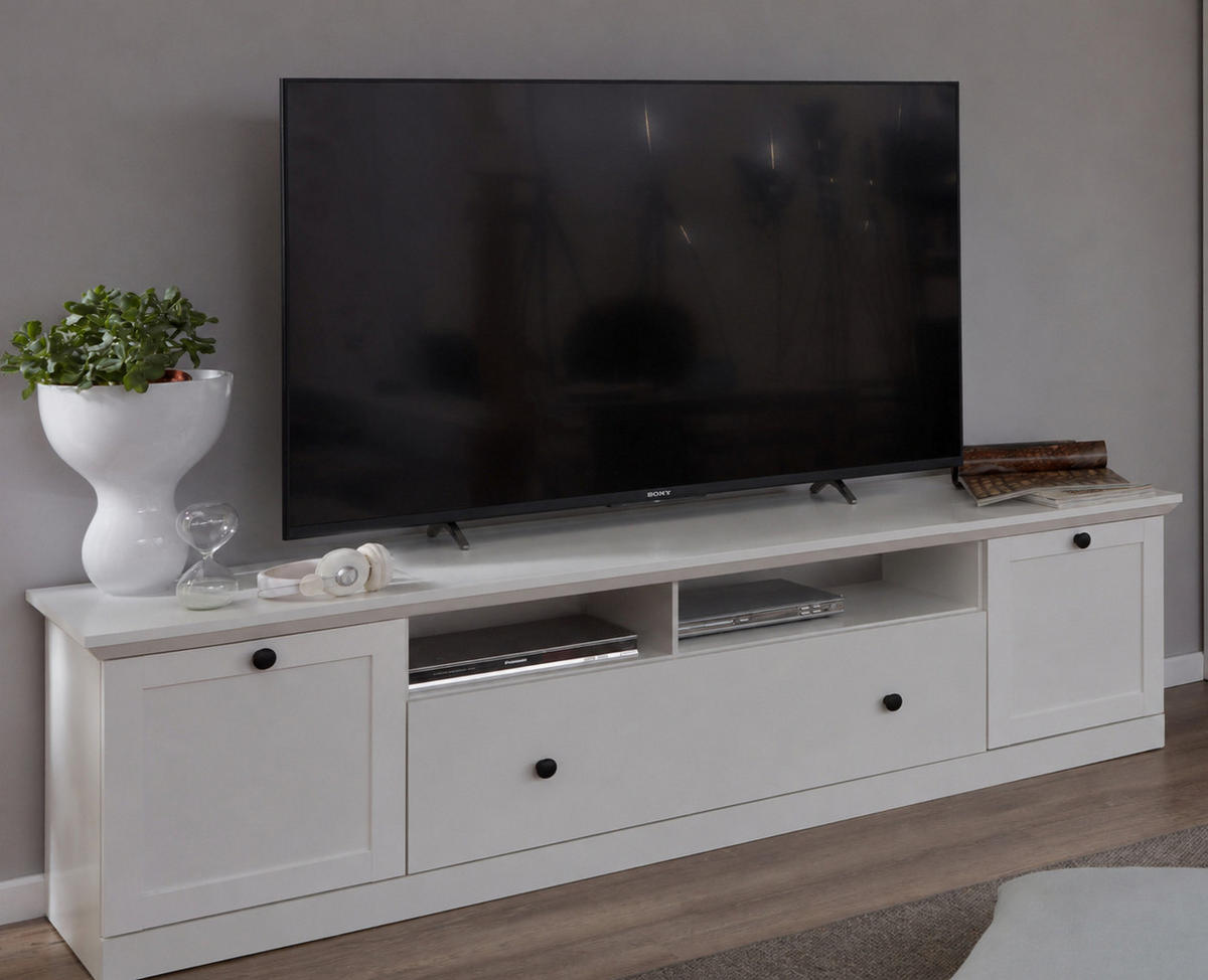 TV-LOWBOARD weiß matt 177 x 49 cm, Fernsehtisch im Landhaus-Stil - Silberfarben/Weiß, Holzwerkstoff/Metall (177/49/41cm) - Top.Furn