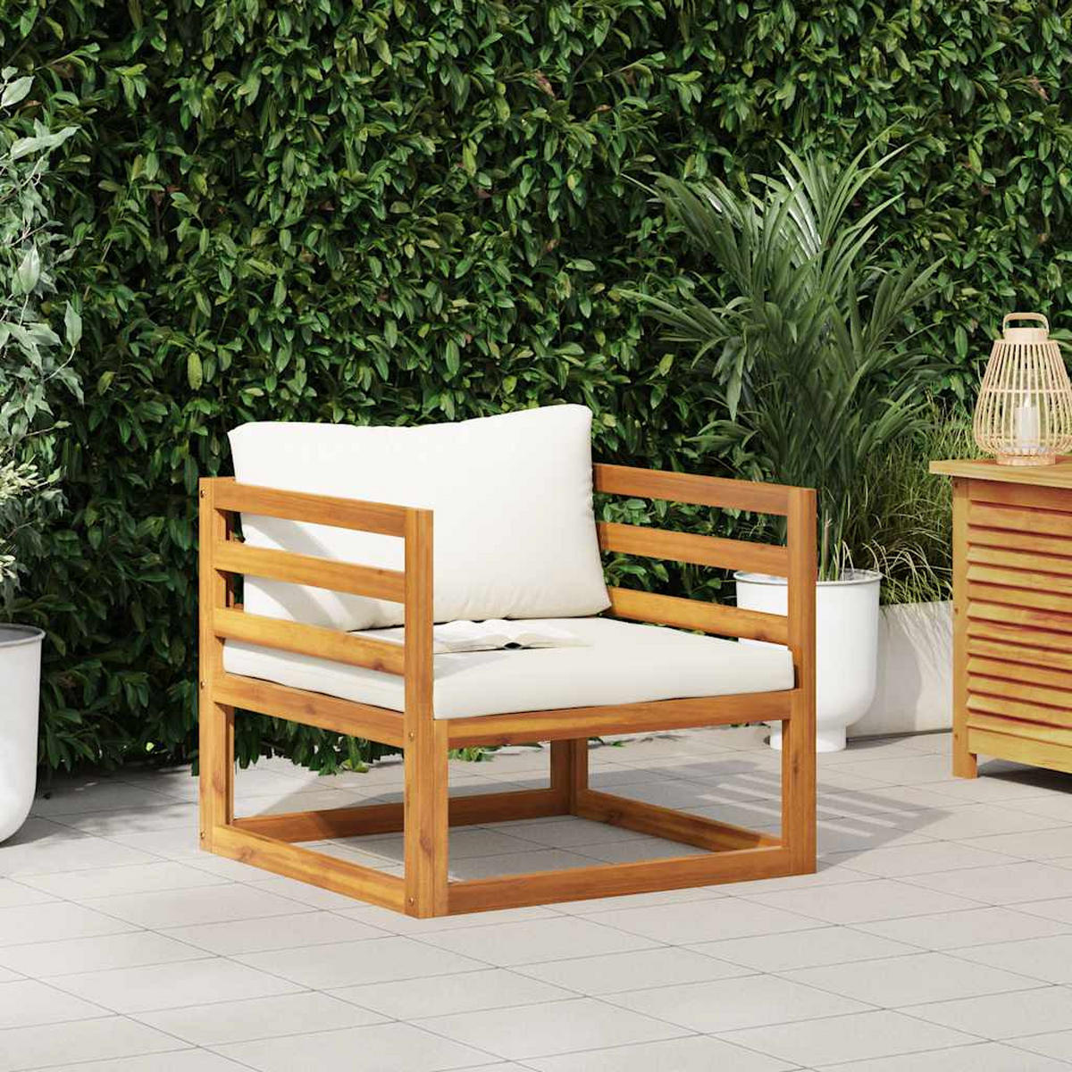 GARTENSTUHL Mit Cremeweissen Auflagen Massivholz Akazie - Creme, Holz/Textil (72/60/72cm) - vidaXL