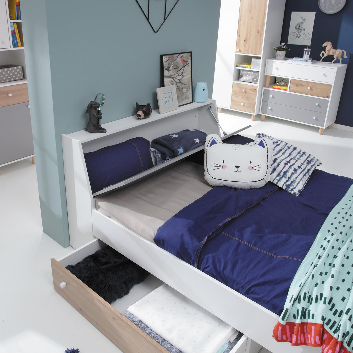 BÜCHERREGAL Figo mit 2 Türen und offenen Regalen - Weiß/Eiche Artisan, Holzwerkstoff (45/190/40cm) - Beautysofa