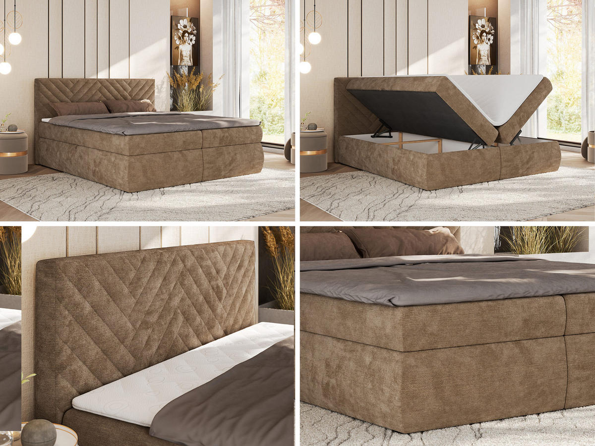 BOXBETT AVERTA 180/200 - Braun Schenille glatt - H3 - Braun, Textil (180/200cm) - MKS