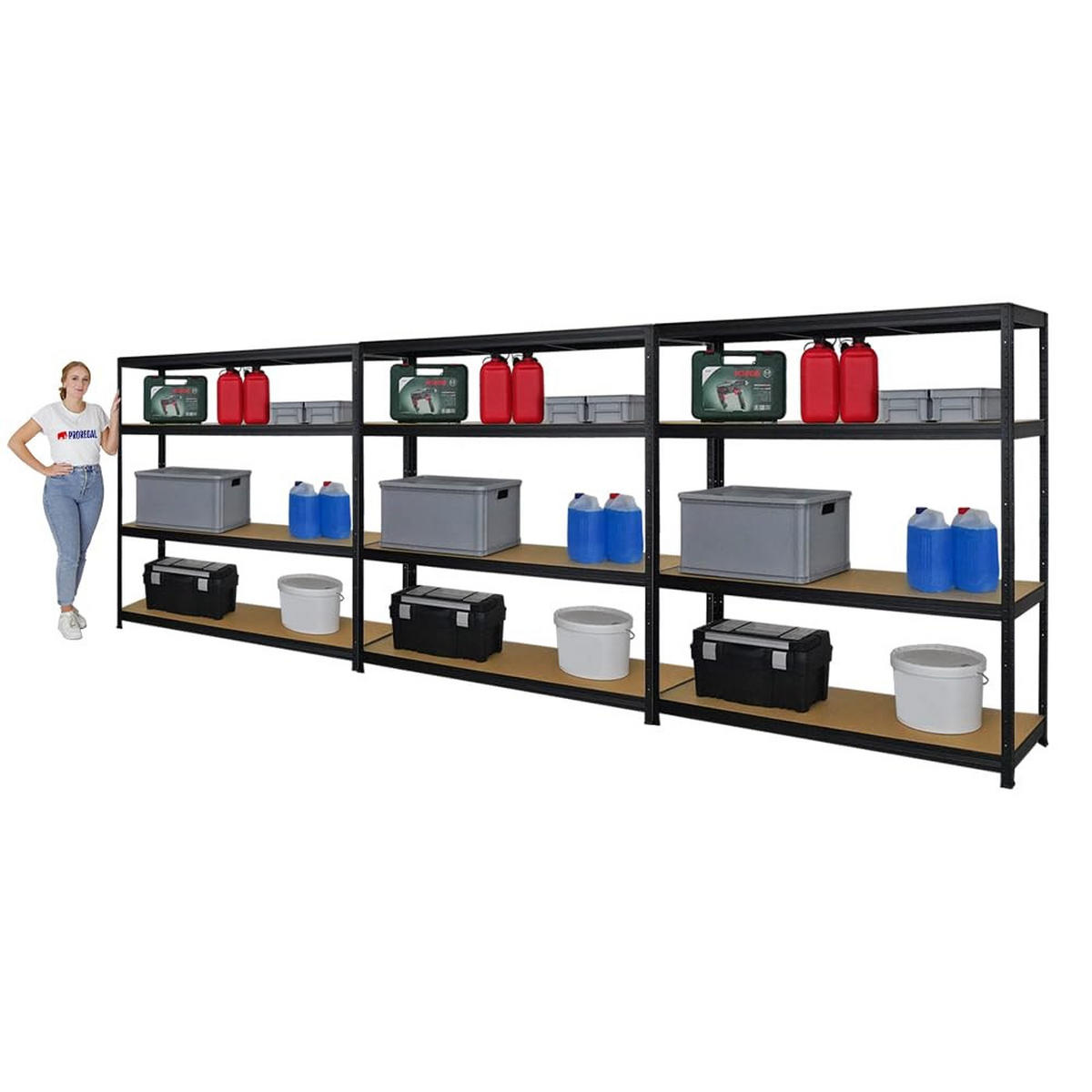 SCHWERLASTREGAL Giant Elephant 3er-Set mit 3x 160x150x45 cm Fachlast 200 kg Schwarz - Schwarz, Metall (450/160/45cm) - PROREGAL