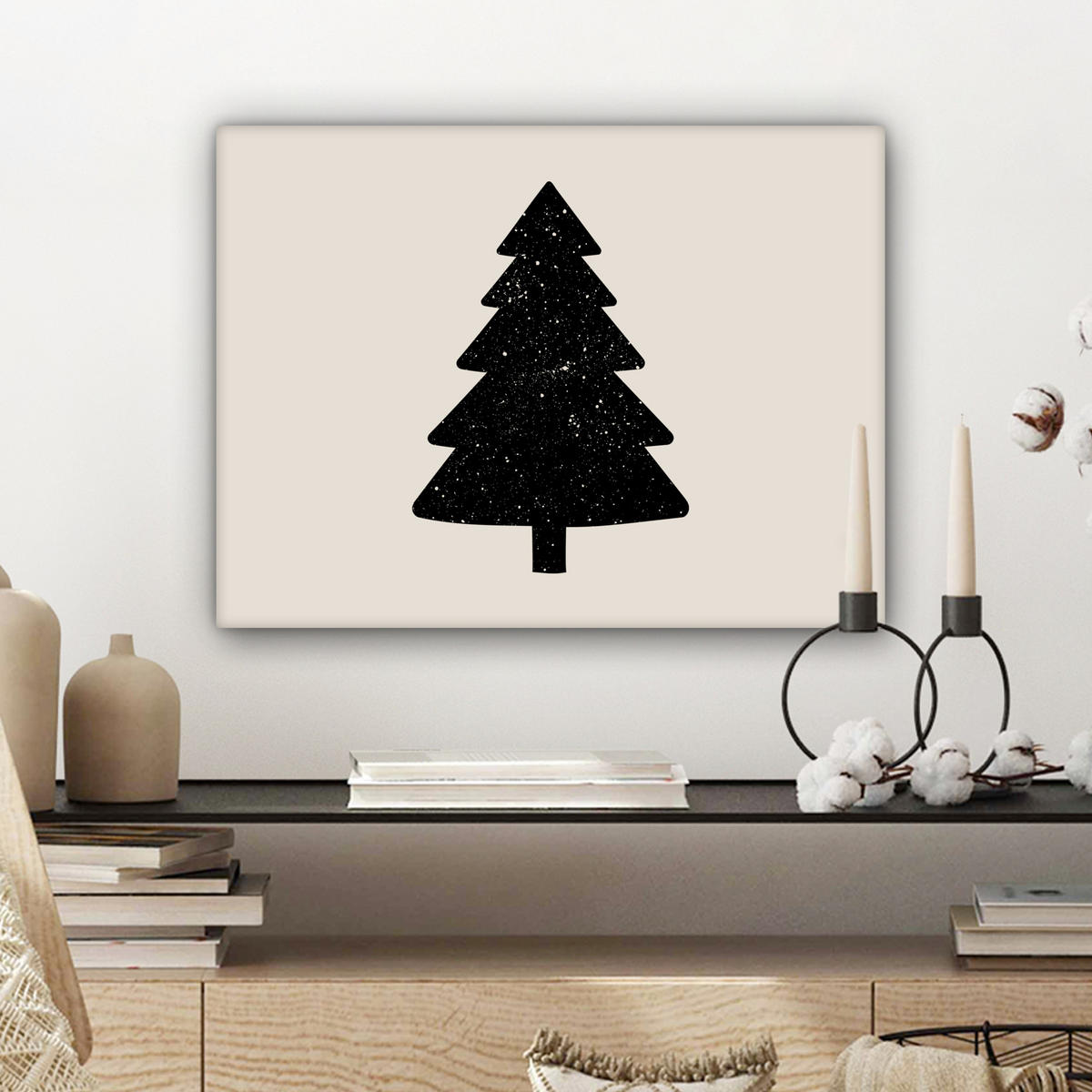 LEINWANDBILD Weihnachtsbaum - Schwarz - Urlaub - Beige 40x30 cm - Schwarz, Textil (40/30cm) - MuchoWow