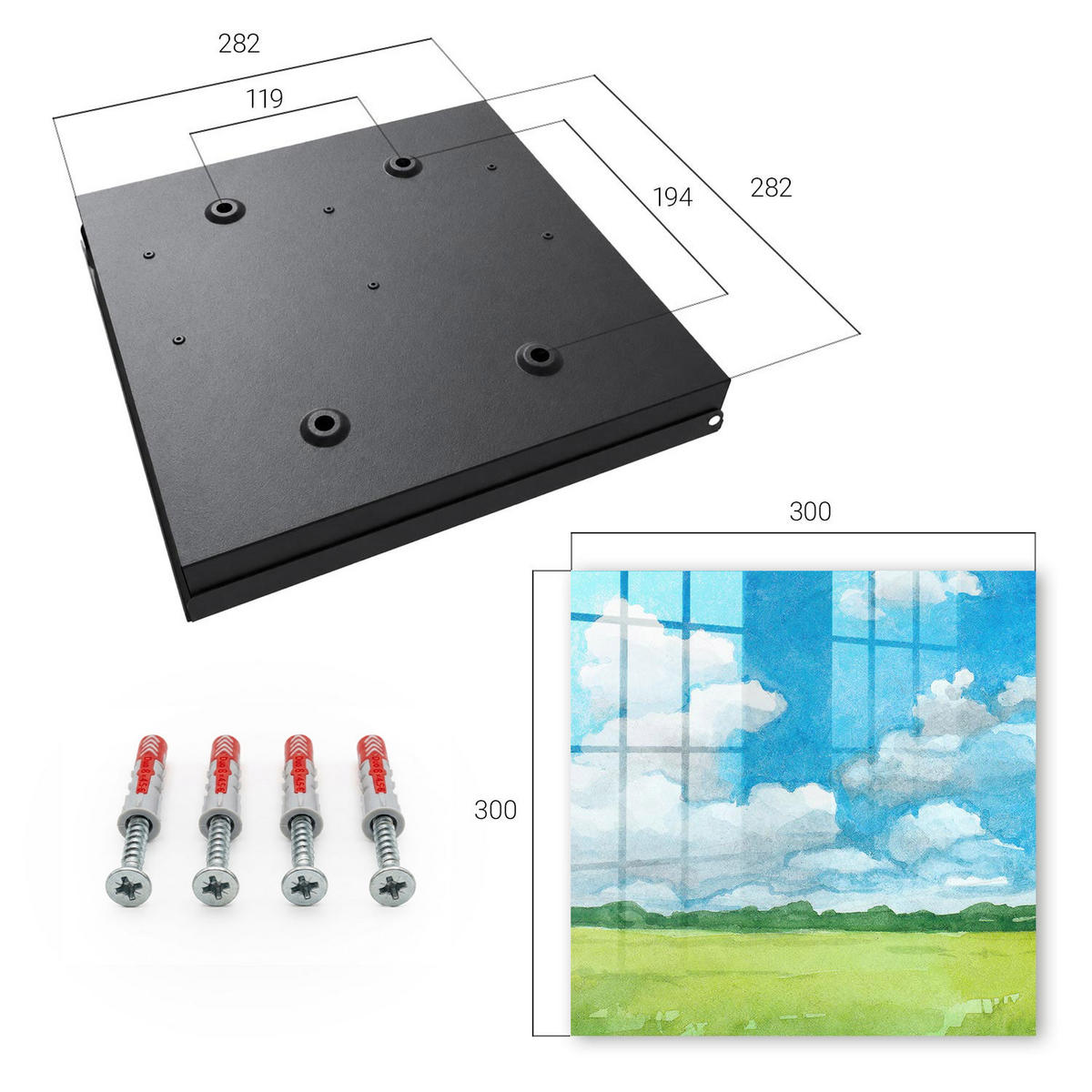 SCHLÜSSELBOX Schwarz 30x30 cm- Türöffnung nach rechts - Sommerlandschaft - Blau, Metall (30/30/5cm) - TULUP