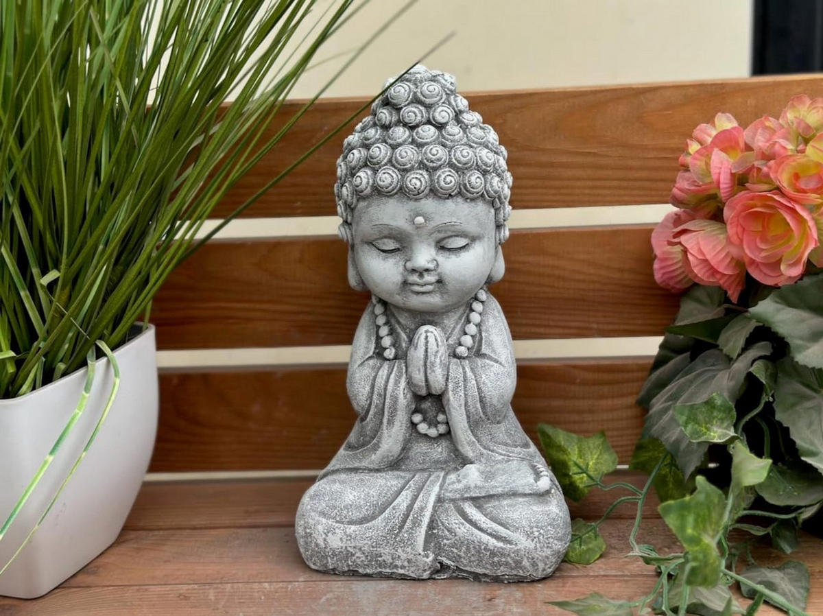 STEINFIGUR Buddha Shiva Baby sitzend frostfest Steinguss massiv - Grau, Stein (14/24/10cm) - stoneandstyle