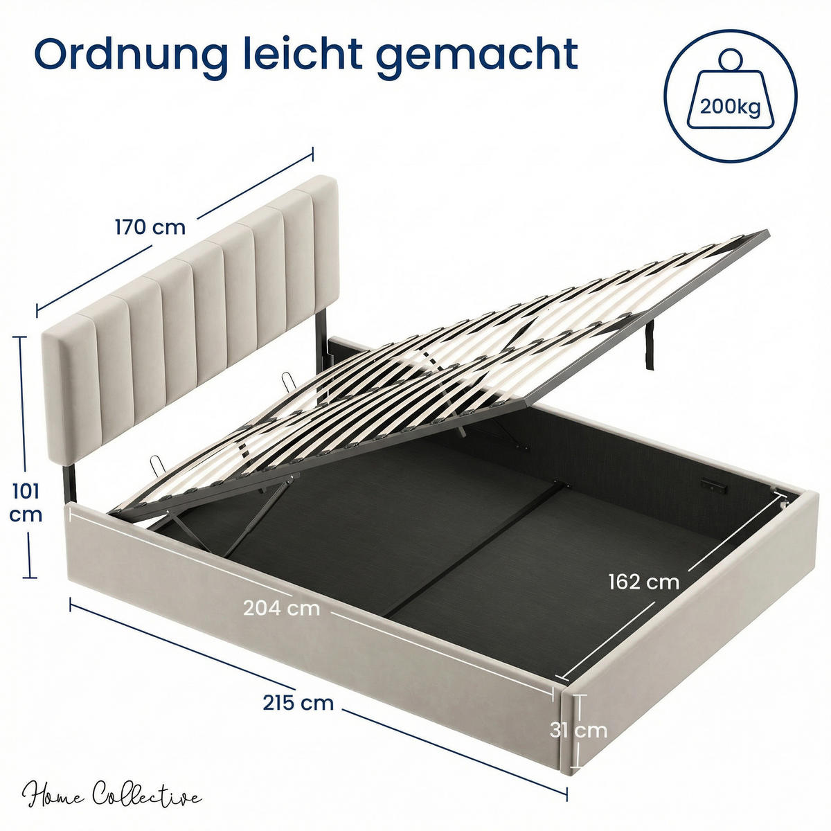 POLSTERBETT 160x200 cm in Beige - Beige, Metall (160/200cm) - Home Collective