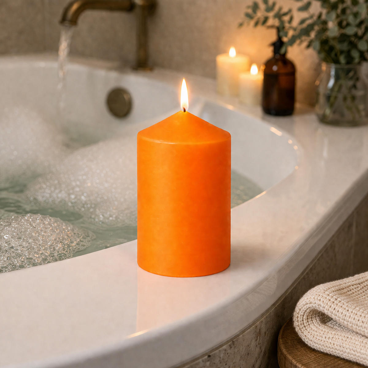 STUMPENKERZEN (2er Pack) Ø6cm x 10cm - Orange - Orange, Naturmaterialien (10cm) - HS Candle