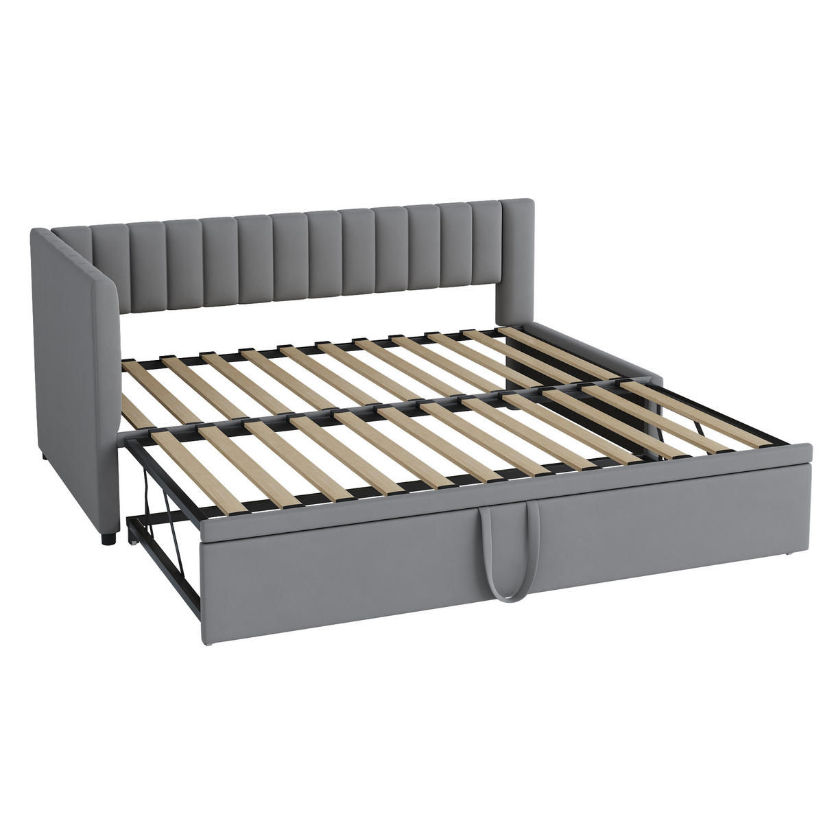 POLSTERBETT 90/180 cm grau aus Samt mit ausziehbarem Bett - Grau, Textil (90/180cm) - OKWISH