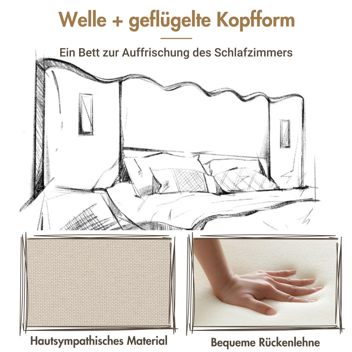 POLSTERBETT aus Leinen 160x200 cm Beige mit Bettkasten, Leselampe und USB-/Type-C-Anschlüssen - Beige, Textil (160/200cm) - IVMEU
