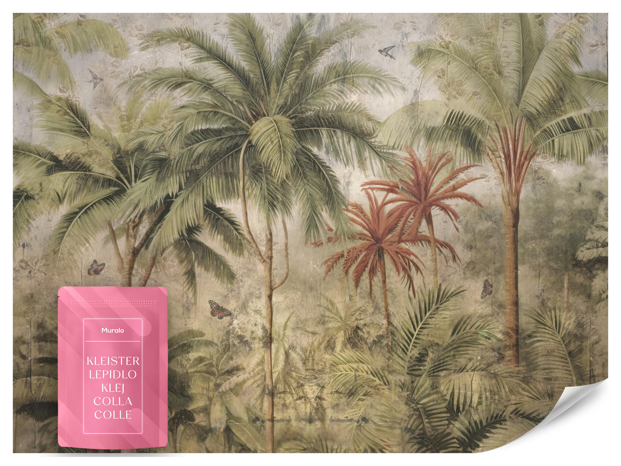 FOTOTAPETE Dschungel Tropische Pflanzen Beton Vintage 300x210 - Beige/Orange, Papier (300/210cm) - Muralo