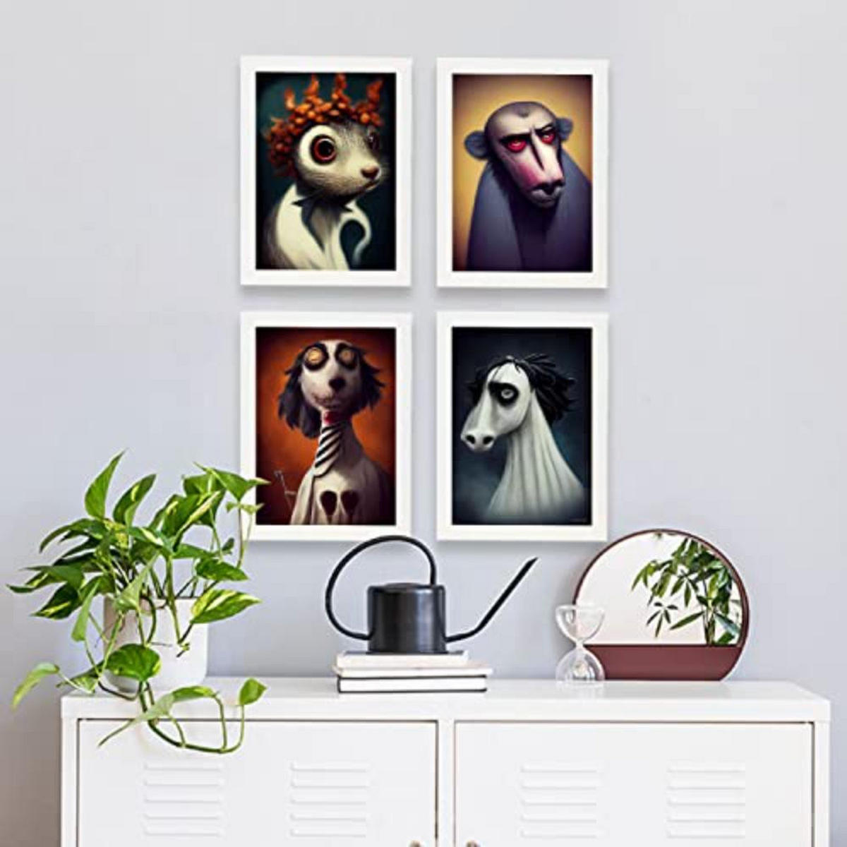 POSTER Set mit 4 Neugierig Tier im T Burton Goth Stil A3 Schwarzer Rahmen - Schwarz, Papier (29.7/3cm) - Nacnic