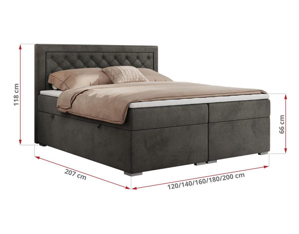 BOXBETT JASIR 120/200 - Dunkelgrau Velvet - H3 - Dunkelgrau, Holz/Textil (120/200cm) - MKS